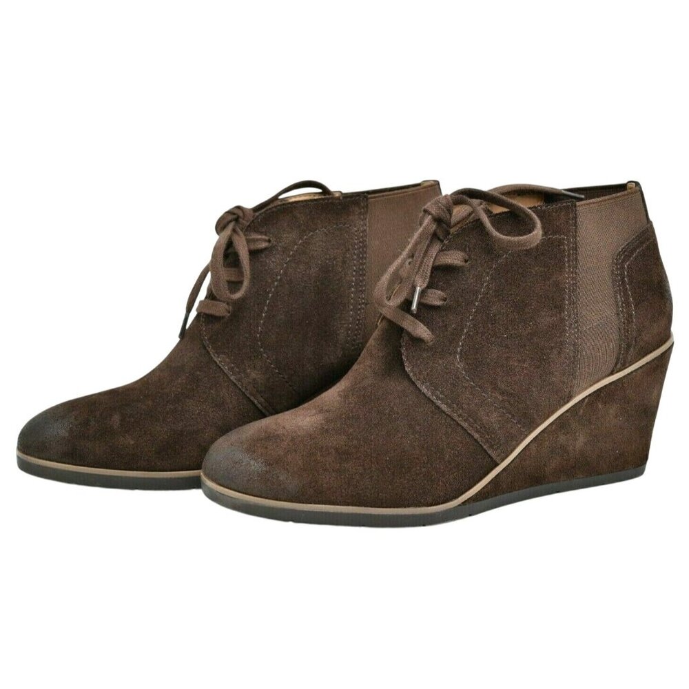 Franco Sarto Armelle Womens Brown Suede Leather Lace Up Wedge Booties Shoes 10 M